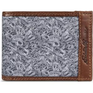 imageEddie Bauer Men Pioneer Leather and Printed Cotton Canvas Bilfold Wallet Assorted GraphicsGrey