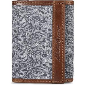 imageEddie Bauer Men Pioneer Leather and Printed Cotton Canvas Trifold Wallet Assorted GraphicsGrey