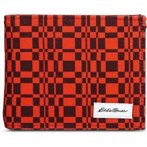 imageEddie Bauer Men Signature Bifold Passcase Wallet Available in Cotton Canvas Or Ripstop NylonCanvas Print  Red