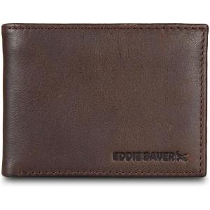 imageEddie Bauer Men Signature Leather Bifold Passcase WalletLeather Logo  Brown