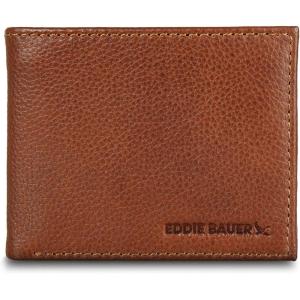imageEddie Bauer Men Signature Leather Bifold Passcase WalletLeather Logo  Tan