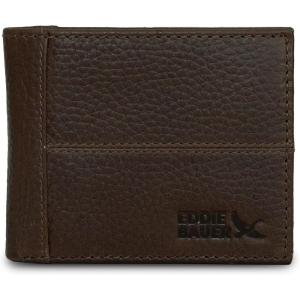 imageEddie Bauer Men Signature Leather Bifold Passcase WalletRugged Leather  Brown