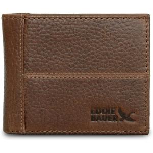 imageEddie Bauer Men Signature Leather Bifold Passcase WalletRugged Leather  Tan