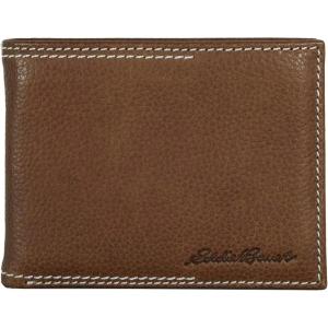 imageEddie Bauer Men Signature Leather Bifold Passcase WalletTop Stitch Leather  Tan