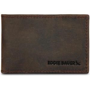 imageEddie Bauer Men Signature Leather Money Clip Card Case WalletEmbossed Leather  Tan