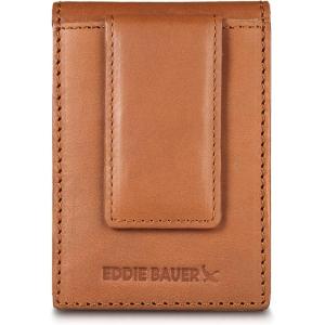 imageEddie Bauer Men Signature Leather Money Clip Card Case WalletLeather  Brown
