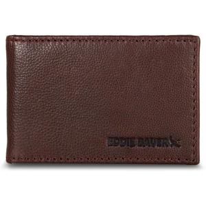 imageEddie Bauer Men Signature Leather Money Clip Card Case WalletLeather Logo  Brown