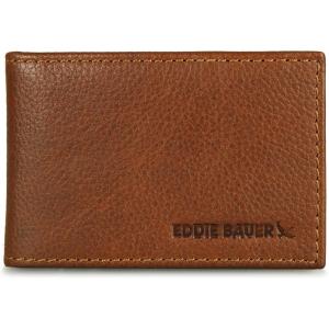 imageEddie Bauer Men Signature Leather Money Clip Card Case WalletLeather Logo  Tan