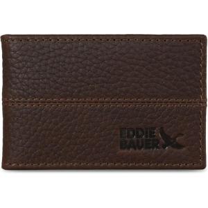 imageEddie Bauer Men Signature Leather Money Clip Card Case WalletRugged Leather  Brown