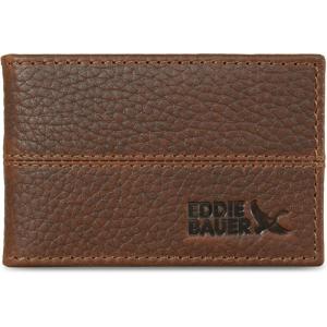 imageEddie Bauer Men Signature Leather Money Clip Card Case WalletRugged Leather  Tan