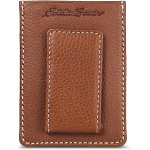 imageEddie Bauer Men Signature Leather Money Clip Card Case WalletTop Stitch Leather  Tan