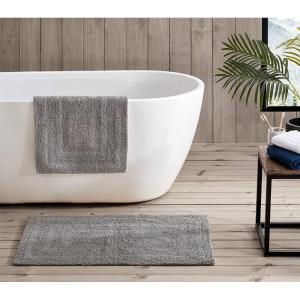 imageEddie Bauer  Bathroom Rug Runner Soft Tufted Cotton Bathroom Decor Super Absorbent ampamp Quick Dry Logan White 60quot x 22quotChrome Grey