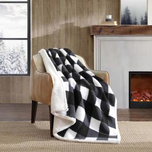 imageEddie Bauer  Blanket Super Soft Reversible Sherpa ampamp Brushed Fleece Bedding Throw Blankets for Couch Ideal for Lounging Bunkhouse Plaid GreyBlack Check