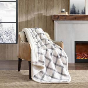 imageEddie Bauer  Blanket Super Soft Reversible Sherpa ampamp Brushed Fleece Bedding Throw Blankets for Couch Ideal for Lounging Bunkhouse Plaid GreyBunkhouse Plaid GreyIvory