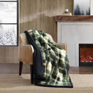 imageEddie Bauer  Blanket Super Soft Reversible Sherpa ampamp Brushed Fleece Bedding Throw Blankets for Couch Ideal for Lounging Bunkhouse Plaid GreyTrailhead Plaid Green