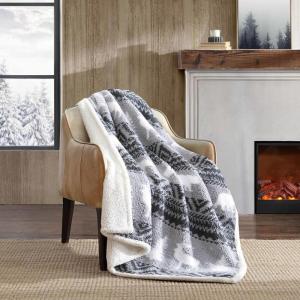 imageEddie Bauer  Blanket Super Soft Reversible Sherpa ampamp Brushed Fleece Bedding Throw Blankets for Couch Ideal for Lounging Bunkhouse Plaid GreyWoodland Fair Isle GreyWhite