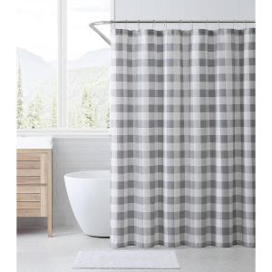 imageEddie Bauer  Shower Curtain Lightweight Cotton Bathroom Decor Buttonhole Top Cabin Plaid Green 72quot x 72quotCabin Plaid Grey