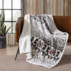 imageEddie Bauer  Throw Blanket Reversible Sherpa Fleece Bedding Home Decor for All Seasons New Castle Red ThrowClyde Hill Stripe
