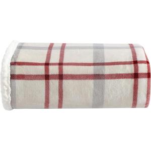 imageEddie Bauer  Throw Blanket Reversible Sherpa Fleece Bedding Home Decor for All Seasons New Castle Red ThrowNew Castle RedGreyIvory