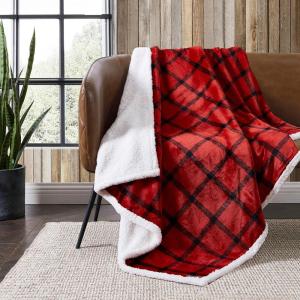 imageEddie Bauer  Throw Blanket Reversible Sherpa Fleece Bedding Home Decor for All Seasons New Castle Red ThrowRedBlack