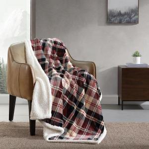 imageEddie Bauer  Throw Blanket Reversible Sherpa Fleece Bedding Home Decor for All Seasons New Castle Red ThrowTrailhead Plaid Red