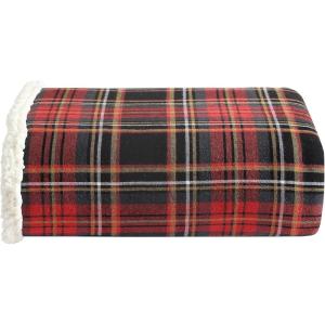 imageEddie Bauer  Throw Blanket Cotton Flannel Home Decor All Season Reversible Sherpa Bedding Pine Tartan ThrowMountain Tartan RedBlackGold