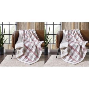 imageEddie Bauer  Throw Blanket Cotton Flannel Home Decor All Season Reversible Sherpa Bedding Pine Tartan ThrowUnion Bay RedKhaki