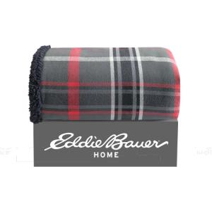 imageEddie Bauer  Throw Blanket Cotton Flannel Home Decor All Season Reversible Sherpa Bedding Pine Tartan ThrowWinslow CharcoalRed