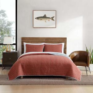 imageEddie Bauer  Queen Quilt Set Cotton Reversible Bedding with Matching Shams Lightweight Home Decor for All Seasons Salmon Ladder Multi QueenTroutdale Orange