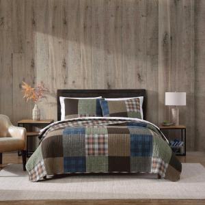 imageEddie Bauer  Queen Quilt Set Reversible Cotton Bedding with Matching Shams Patchwork Home Decor with Plaid Reverse Cozy Plaid Patchwork BlueGreen QueenClassic Patchwork Green