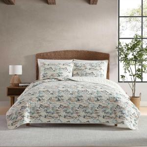 imageEddie Bauer  Quilt Set Super Soft Bedding with Matching Sham Silky Smooth ampamp Breathable Classic Home Essentials Diamond Floral Green TwinAlani Island Conversation Beige