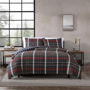 imageEddie Bauer  Twin Duvet Cover Reversible Bedding Set with Matching Shams Cozy Home Decor Astoria Plaid Red TwinGrey