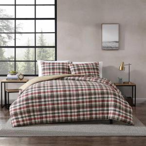 imageEddie Bauer  Twin Duvet Cover Reversible Bedding Set with Matching Shams Cozy Home Decor Astoria Plaid Red TwinRed