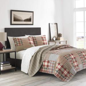 imageEddie Bauer  Twin Quilt Set Reversible Cotton Bedding with Matching Sham Home Decor for All Seasons Camano Island Red TwinHawthorne Brown