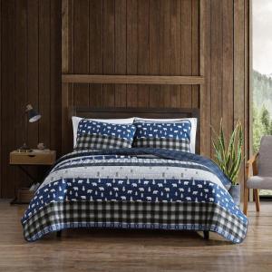 imageEddie Bauer  Twin Quilt Set Reversible Cotton Bedding with Matching Sham Lightweight Home Decor for All Seasons Blue Creek Navy Twin