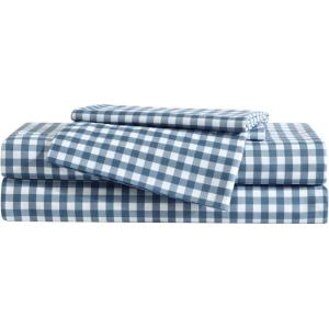 imageEddie Bauer Kids  Twin Sheets Stain Resistant Kids Bedding Ideal for Toddler Bedding Set Stripes Game Blue TwinPreston Check Blue