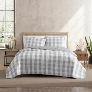 imageEddie Bauer Twin Quilt Set Cotton Reversible Bedding with Matching Sham Home Decor for All Seasons Lakehouse Plaid Light Grey TwinLight Grey