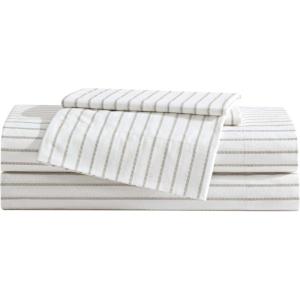 imageEddie Bauer  King Sheet Set Cotton Percale Bedding Set Super Soft and Bedding Set OekoTex Certified Essential Stripe Beige King