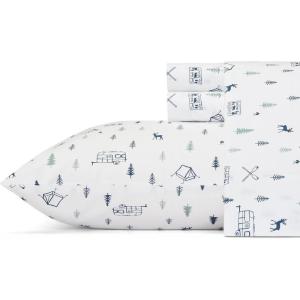 imageEddie Bauer  Twin Sheet Set Cotton Percale Bedding Set Crisp ampamp Cool Home Decor Dorm Room Essentials Animal Tracks White TwinCampout WhiteNavy