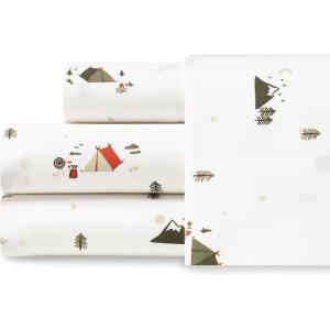 imageEddie Bauer  Twin Sheet Set Cotton Percale Bedding Set Crisp ampamp Cool Home Decor Dorm Room Essentials Animal Tracks White TwinCascade Camping WhiteGreenOrange