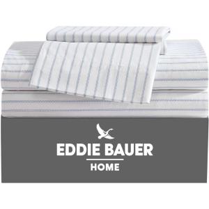 imageEddie Bauer  Twin Sheet Set Cotton Percale Bedding Set Crisp ampamp Cool Home Decor Dorm Room Essentials Animal Tracks White TwinEssential Stripe White