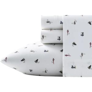 imageEddie Bauer  Twin Sheet Set Cotton Percale Bedding Set Crisp ampamp Cool Home Decor Dorm Room Essentials Animal Tracks White TwinFishing Flies WhiteRedBlue