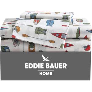 imageEddie Bauer  Twin Sheet Set Cotton Percale Bedding Set Crisp ampamp Cool Home Decor Dorm Room Essentials Animal Tracks White TwinKayak Adventure White