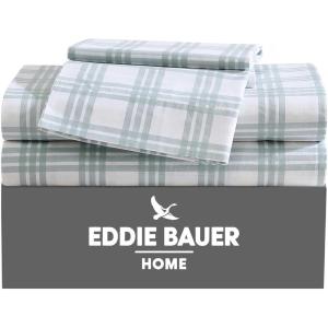 imageEddie Bauer  Twin Sheet Set Cotton Percale Bedding Set Crisp ampamp Cool Home Decor Dorm Room Essentials Animal Tracks White TwinLight Green Plaid