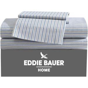 imageEddie Bauer  Twin Sheet Set Cotton Percale Bedding Set Crisp ampamp Cool Home Decor Dorm Room Essentials Animal Tracks White TwinTicking Stripe NavyGreen
