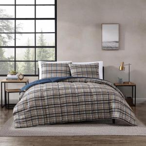 imageEddie Bauer Comforter Set Reversible Plaid Alt Down Bedding with Matching Shams Home Decor for Colder Months King Rugged NavyRugged Plaid Brown