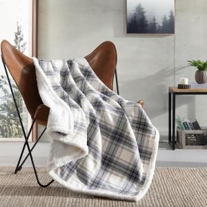 imageEddie Bauer  Blanket Super Soft Reversible Sherpa ampamp Brushed Fleece Bedding Throw Blankets for Couch Ideal for Lounging Edgewood Plaid GreyEdgewood Plaid Grey