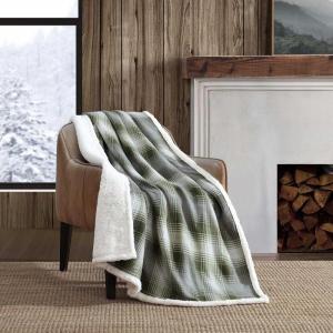 imageEddie Bauer  Throw Blanket Brushed Fleece Bedding with Sherpa Reverse Soft ampamp Cozy Home Decor for Bed or Couch Fair Isle Dark Steel 50quot x 70quotNordic Plaid Green