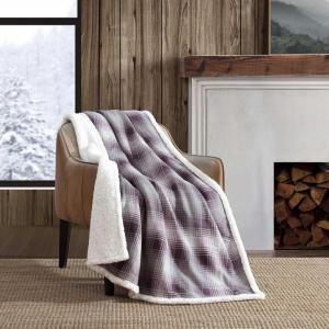 imageEddie Bauer  Throw Blanket Brushed Fleece Bedding with Sherpa Reverse Soft ampamp Cozy Home Decor for Bed or Couch Fair Isle Dark Steel 50quot x 70quotNordic Plaid Purple