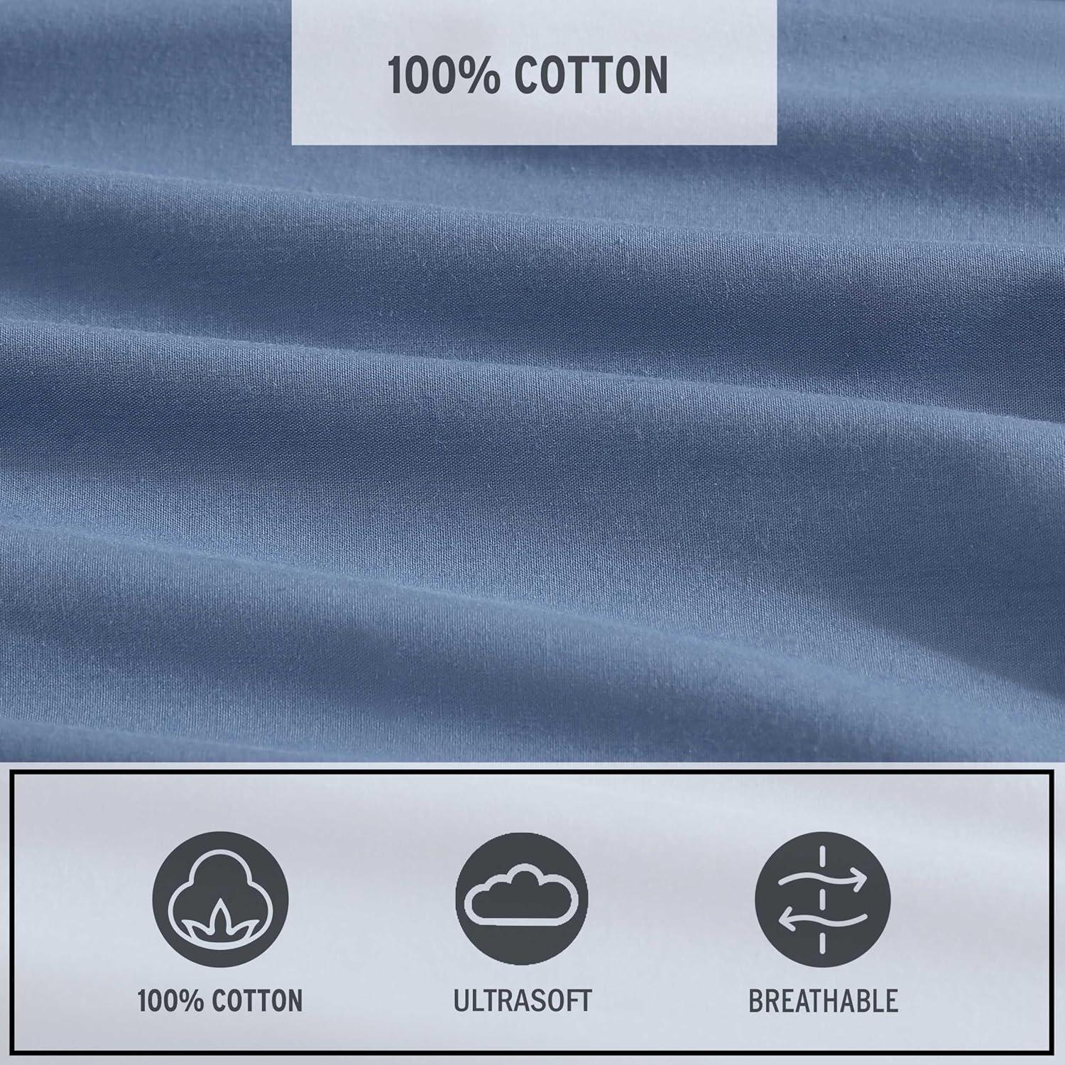 imageEddie Bauer  Queen Sheet Set Washed Percale Bedding Set with Deep Pockets Super Soft 100 Luxury Cotton with Smooth Percale Weave Percale Purple QueenPercale Blue